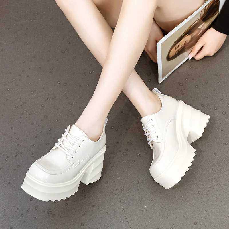 9CM Inner Raised Small Leather Shoes Women's British Spring Summer New Fashion Thick Soled Sloping Heel Loafers With High Heels