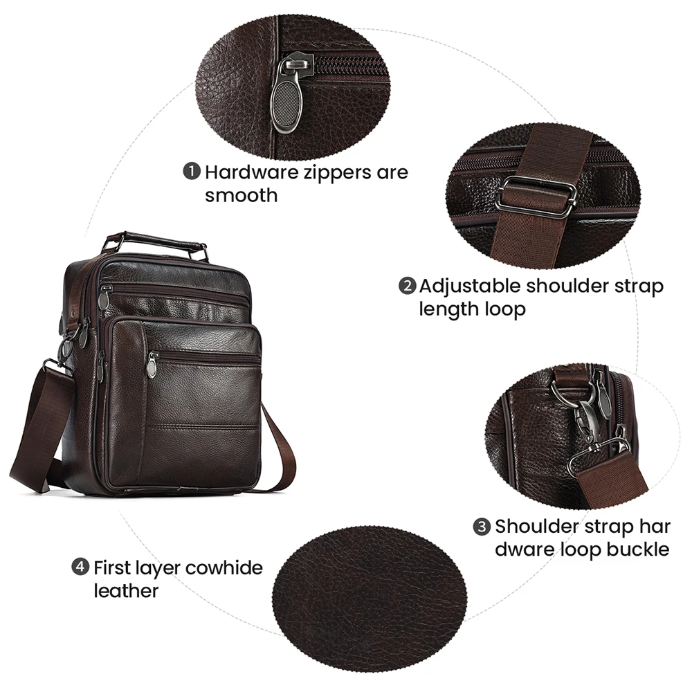 JOYIR Men Genuine Leather Crossbody Bags Vintage Travel Handbags for Male Trendy Shoulder Bag Casual Messenger Sling Bag