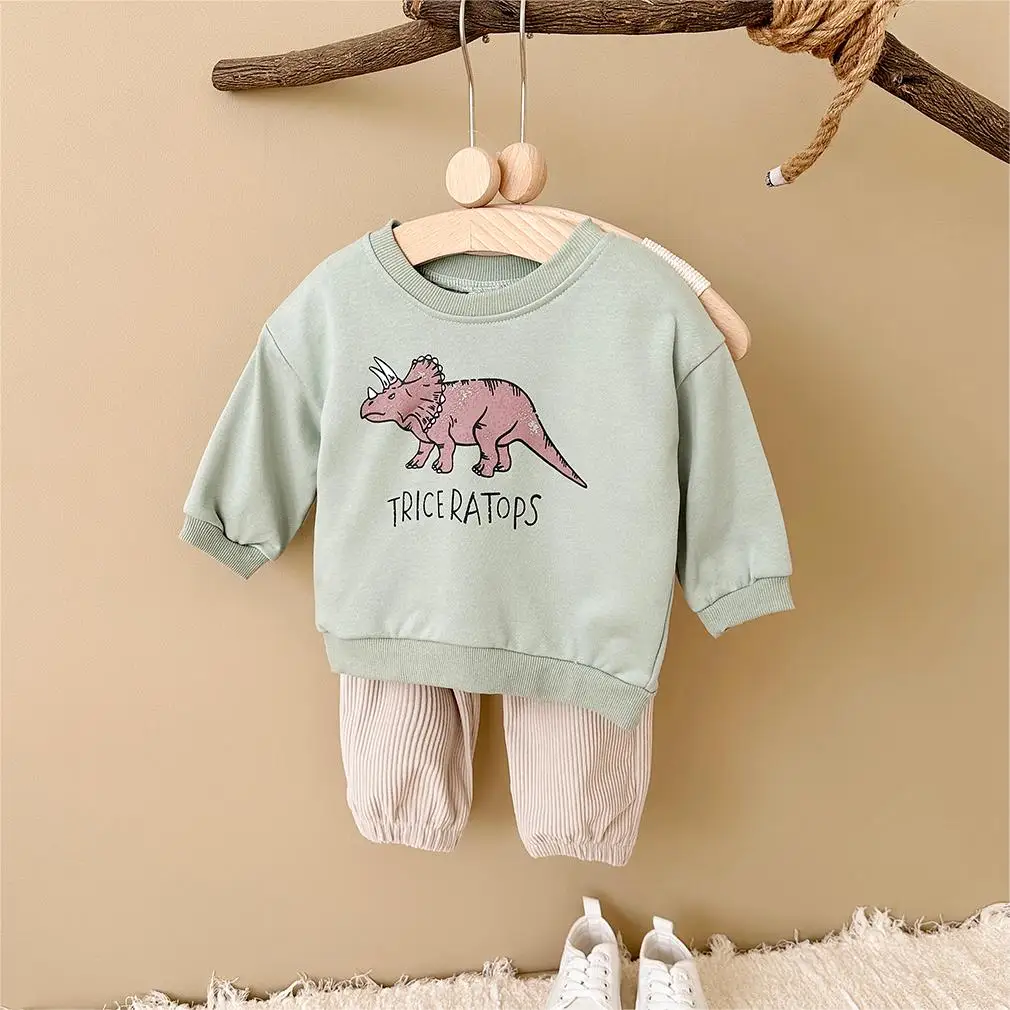 

Infant Baby Sets Long Sleeves Pullover Cute Dinosaur Print Top+Corduroy Pants Toddler 2pcs Baby Boys Girls Clothing Sweatshirt