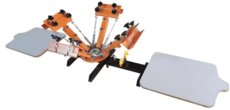 آلة طباعة الشاشة الحريرية تي شيرت دائري 4 ألوان 2 محطة طابعة شاشة يدوية