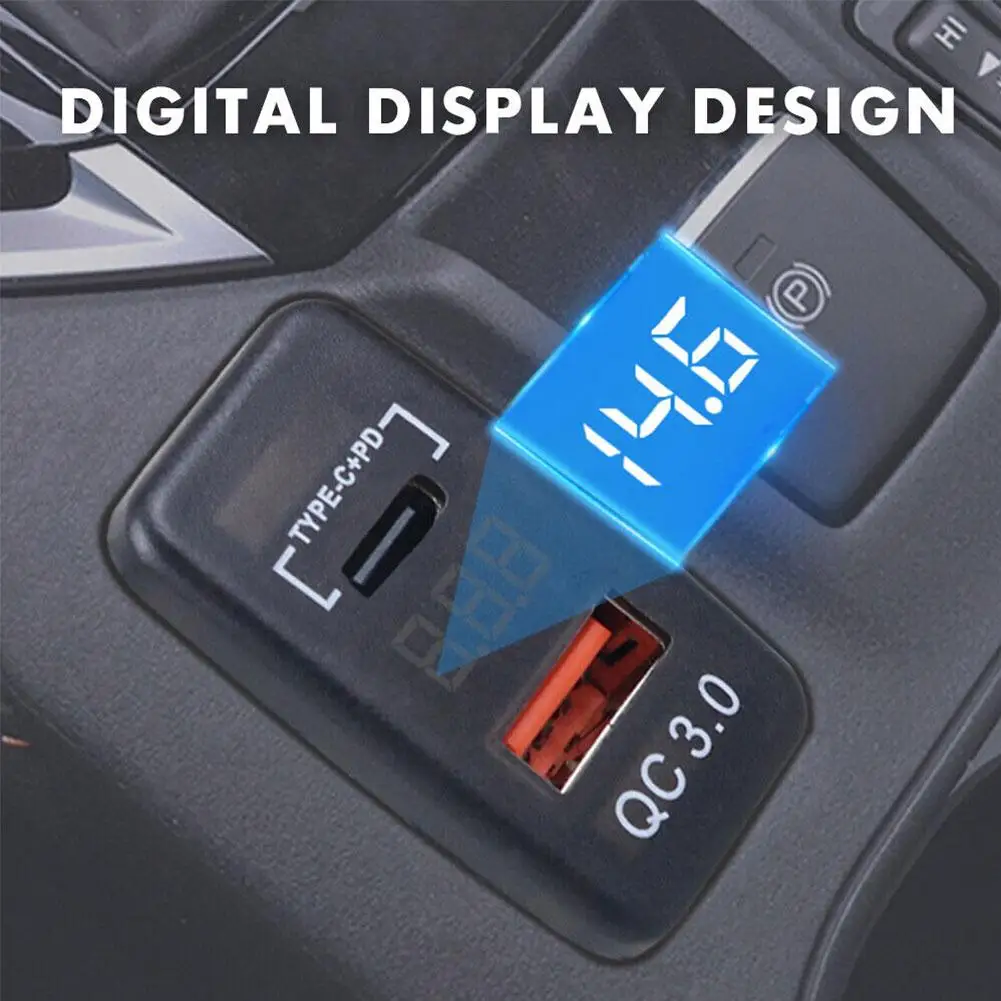 1 Pcs USB Car Charger Socket Type-C QC3.0 Port Voltmeter Charger Car Charger Installation USB Non Car Destructive USBQC3.0+ W3F7