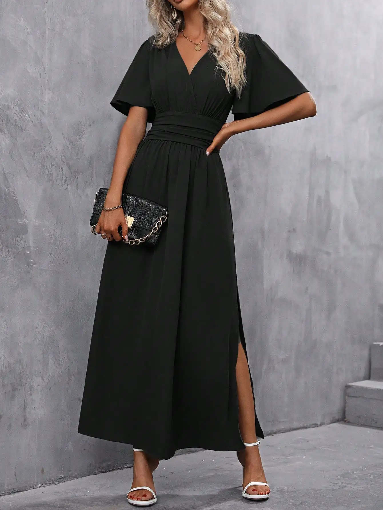 Butterfly Sleeve Split Thigh Maxi Dress For Women