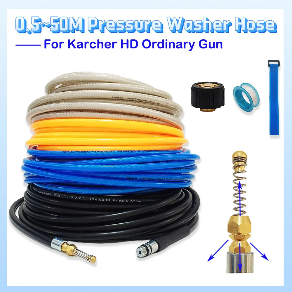 

0.5-50M High Pressure Cleaning Machine Sewer Cleaning Hose With Cleaning Nozzle Jetting Kit Pipe For Karcher HD Ordinary Gun