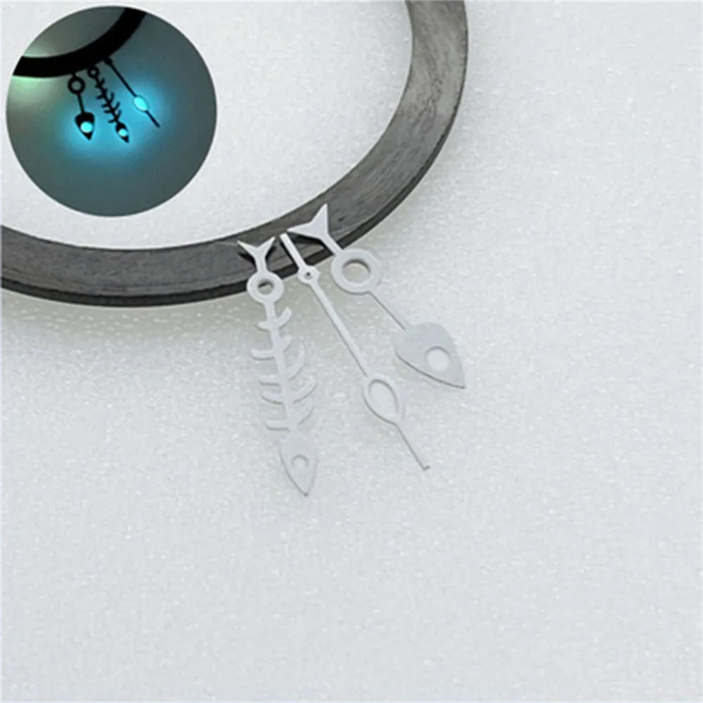 Strong Luminous Watch Hands 3PCS Fish Bone Needle Modify Ice Blue Pointer Diving Watch Needle For NH35 NH36