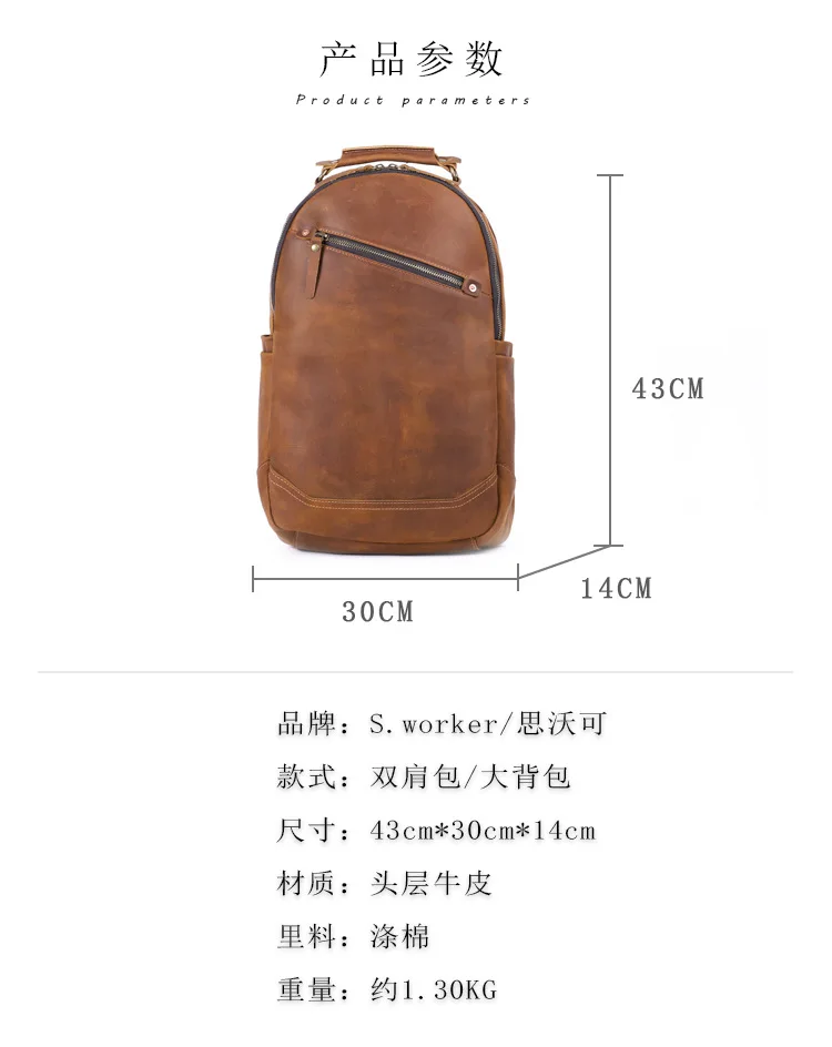 PNDME Vintage Crazy Horse Rindsleder Herrenrucksack mit großem Fassungsvermögen, lässiger Designer-Handtaschenrucksack aus echtem Leder für Damen, Reiserucksack. – Detail 2