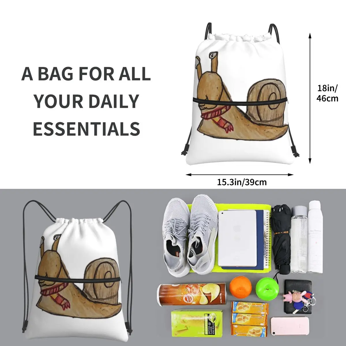 Bob The Snail zaini portatili borsa con coulisse borsa Casual con coulisse tasca per scarpe borse per studenti delle scuole