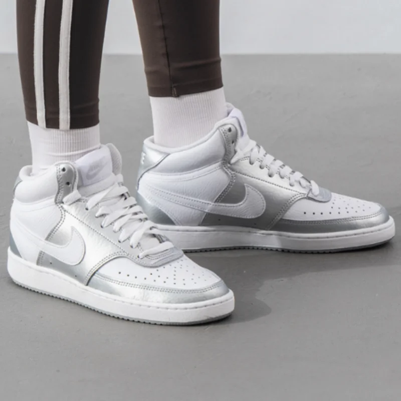 Nike Court Vision: Stylish, Comfortable, Versatile Liquid Silver Thin Sole, Slip-Resistant and Durable, Ankle-High Sneakers, Wom