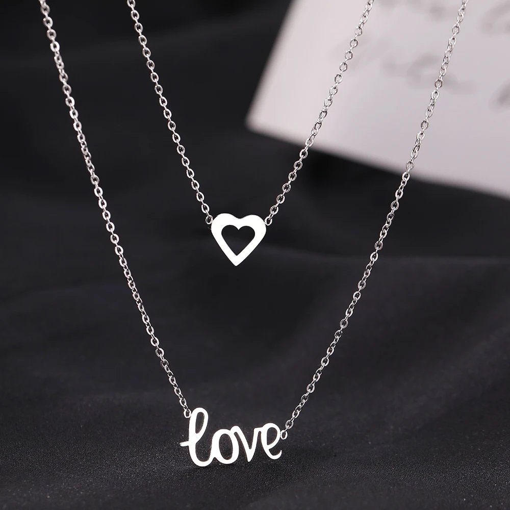 Stainless Steel Necklaces Romantic Heart LOVE Pendants Multilayer Chain Choker Exquisite Necklace For Women Jewelry Party Gifts