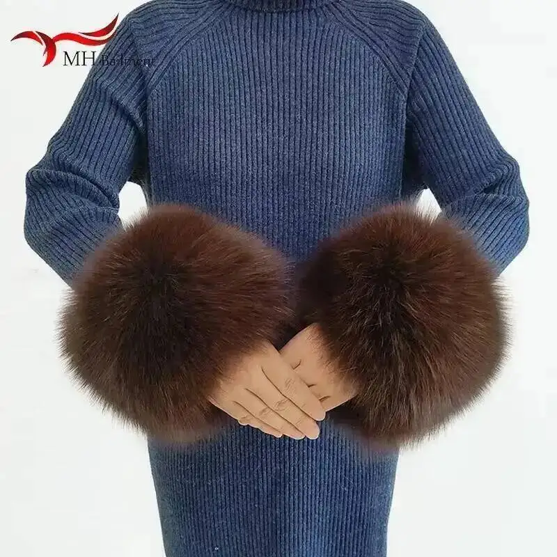 

Winter Women's 100% Fox Fur Wrist Cuffs Genuine Fox Furry Wristband Fluffy Fur Bracelet Arm Warmth Accessories Ankle Warmer