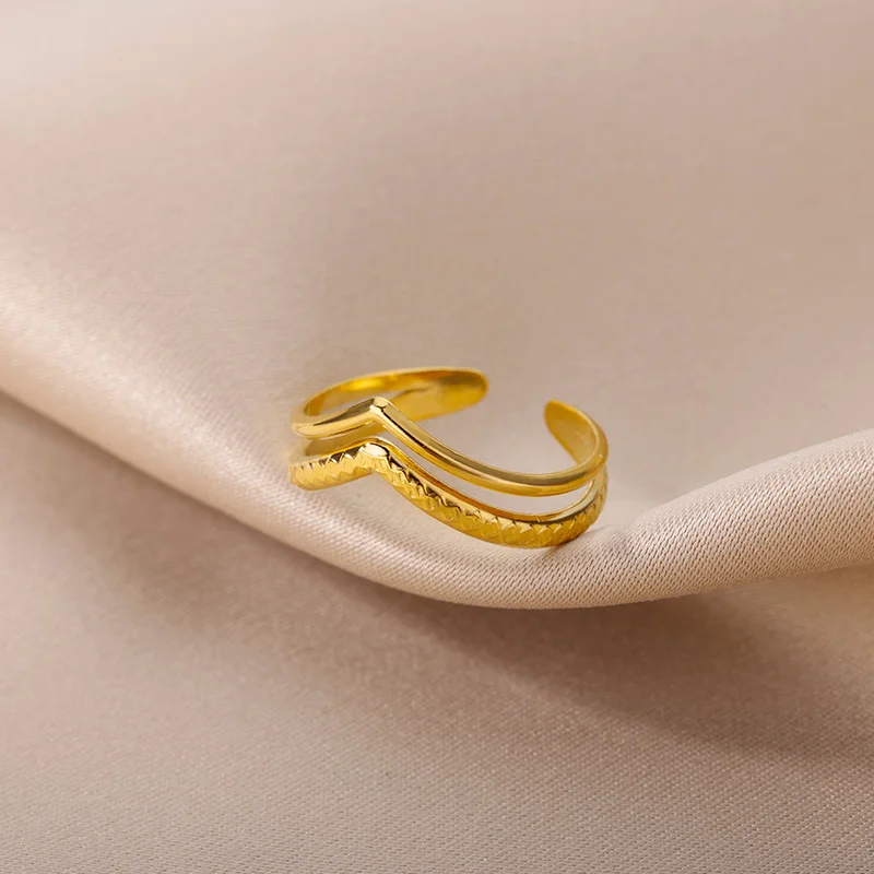 Stainless Steel Crown Open Rings For Women Men Gold Color Wedding Princess Promise Ring Female Aesthetic Jewelry Gift ﻿