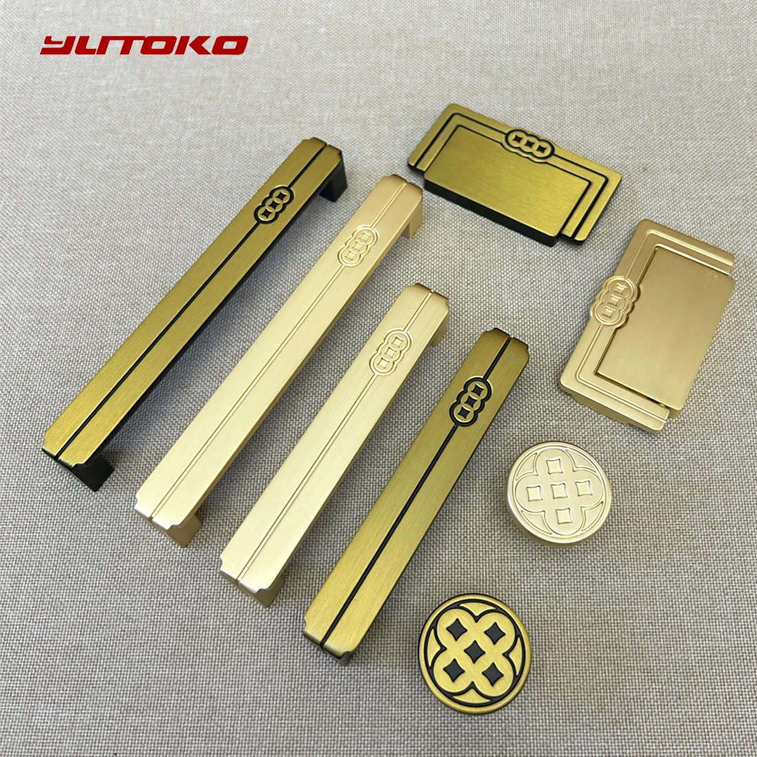 

Yutoko Cabinet Handle Gold/Yellow Bronze Door Handles Zinc Alloy Drawer Knobs Chinese Classical Wardrobe Pulls Kitchen Handle