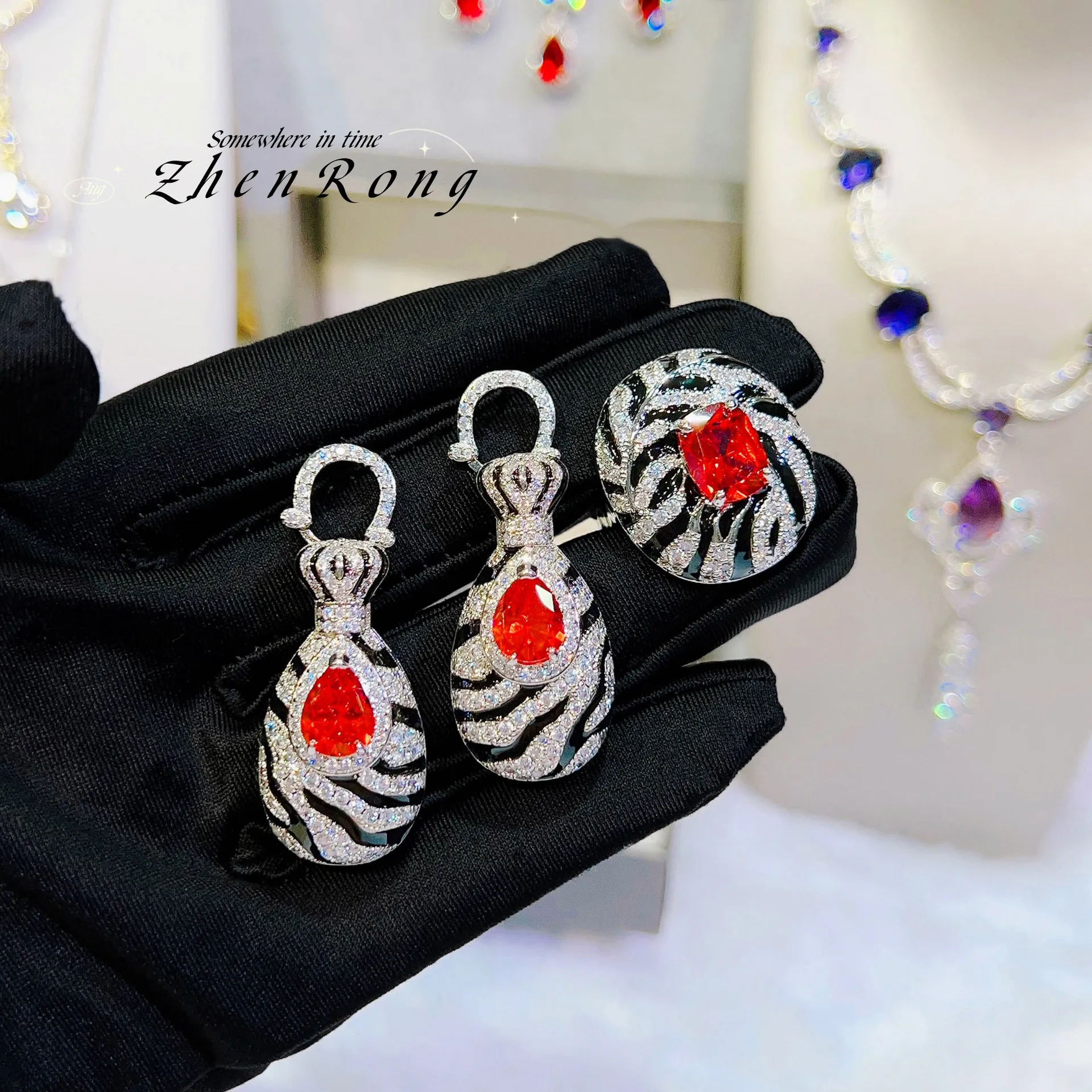 

925 Silver Personality Modern Zebra Ring Earring Sparkling Cubic Zirconia Vintage Jewelry Sets for Women 2024 Trending