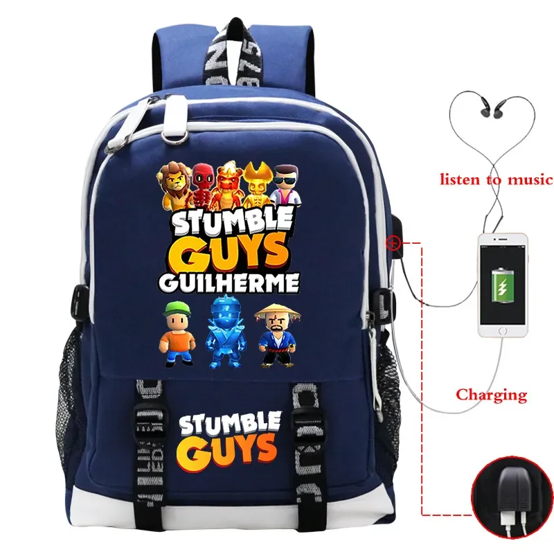 Game Stumble Guys Backpack Teenager Students School Bag USB Charging Port Laptop Bag Cartoon Nylon Rucksack Boys Bookbag Mochila