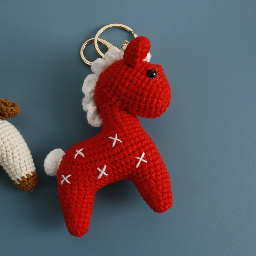 Jewelry Gift Handmaking Crochet Keyrings Animal Cartoon Horse Pendant Cute Woven Knitted Key Ring Friends Gift