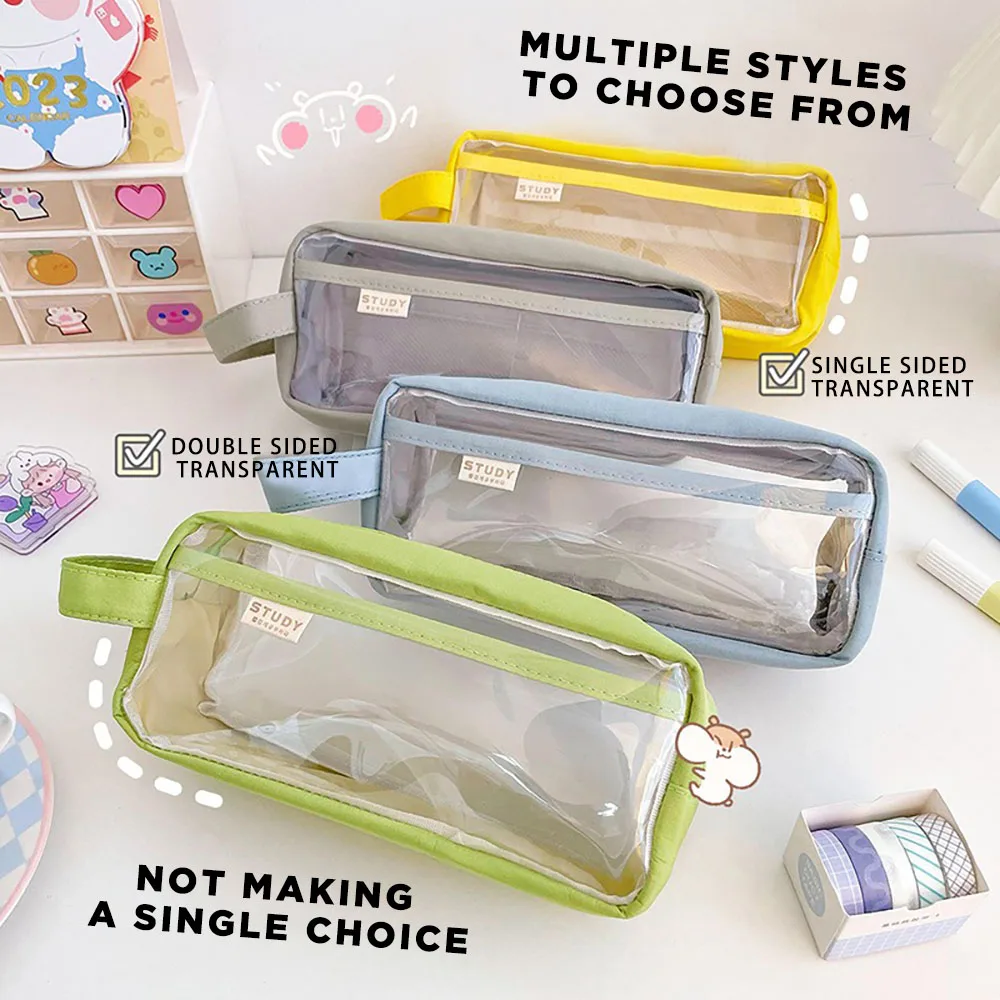 Transparent Pencil Case Large Capacity Simple Pen Bag Kawaii Cosmetic Bag School Study Stationery Office Supplies