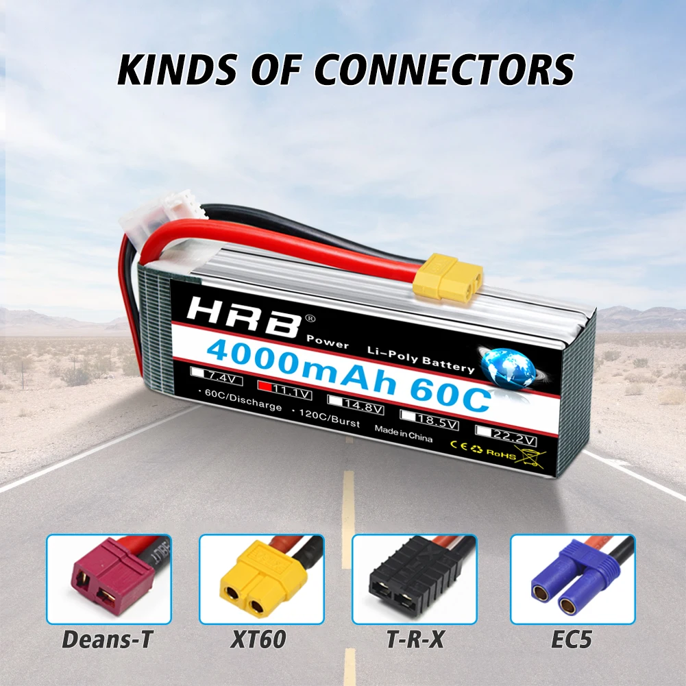 HRB 3S 4000 mAh แบตเตอรี่ Lipo 11.1V 4000 mAh RC แบตเตอรี่ 60C พร้อม XT60 สําหรับ RC รถรถบรรทุก Monster RC เครื่องบิน FPV Drone เรือ
