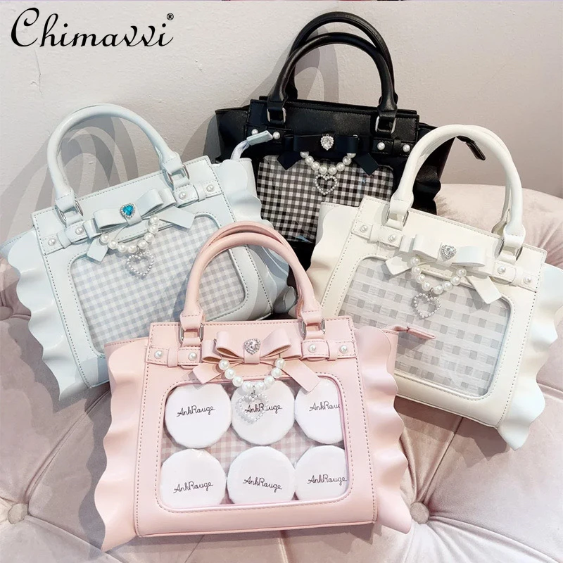 Borse a tracolla giapponesi Anjrouge Mine 2024 New Sweet Cute Bow Pearl Pendant Lace Mini Bags Girls Lolita Kawaii Hand Bags