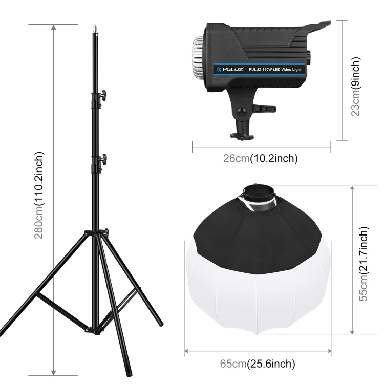 PULUZ 220V 150W  Studio Video Light  2.8m Light Holder  65cm Foldable Led Video Light  Lantern Softbox Photography Kit