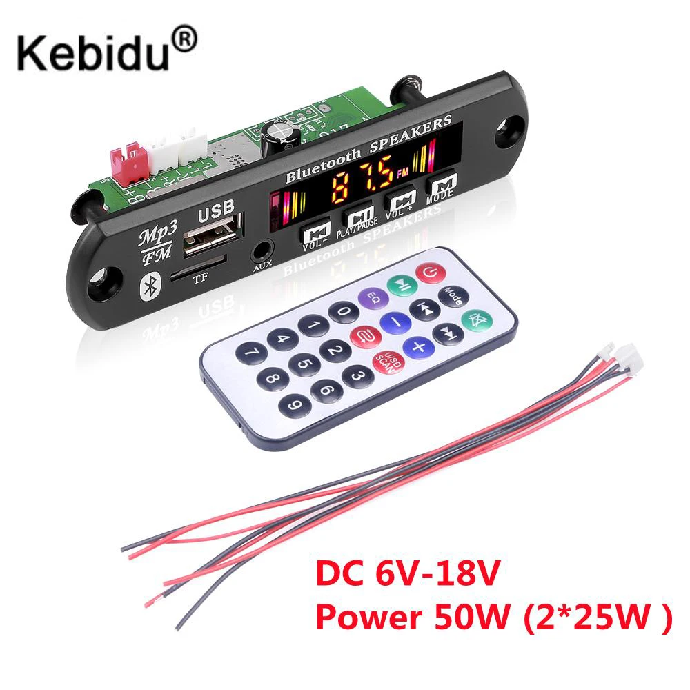 2*25W Stereo 12V 50W Amplifier Car FM Radio Module Stereo Bluetooth 5.0 MP3 Player Decoder Board Support TF USB AUX Recorders