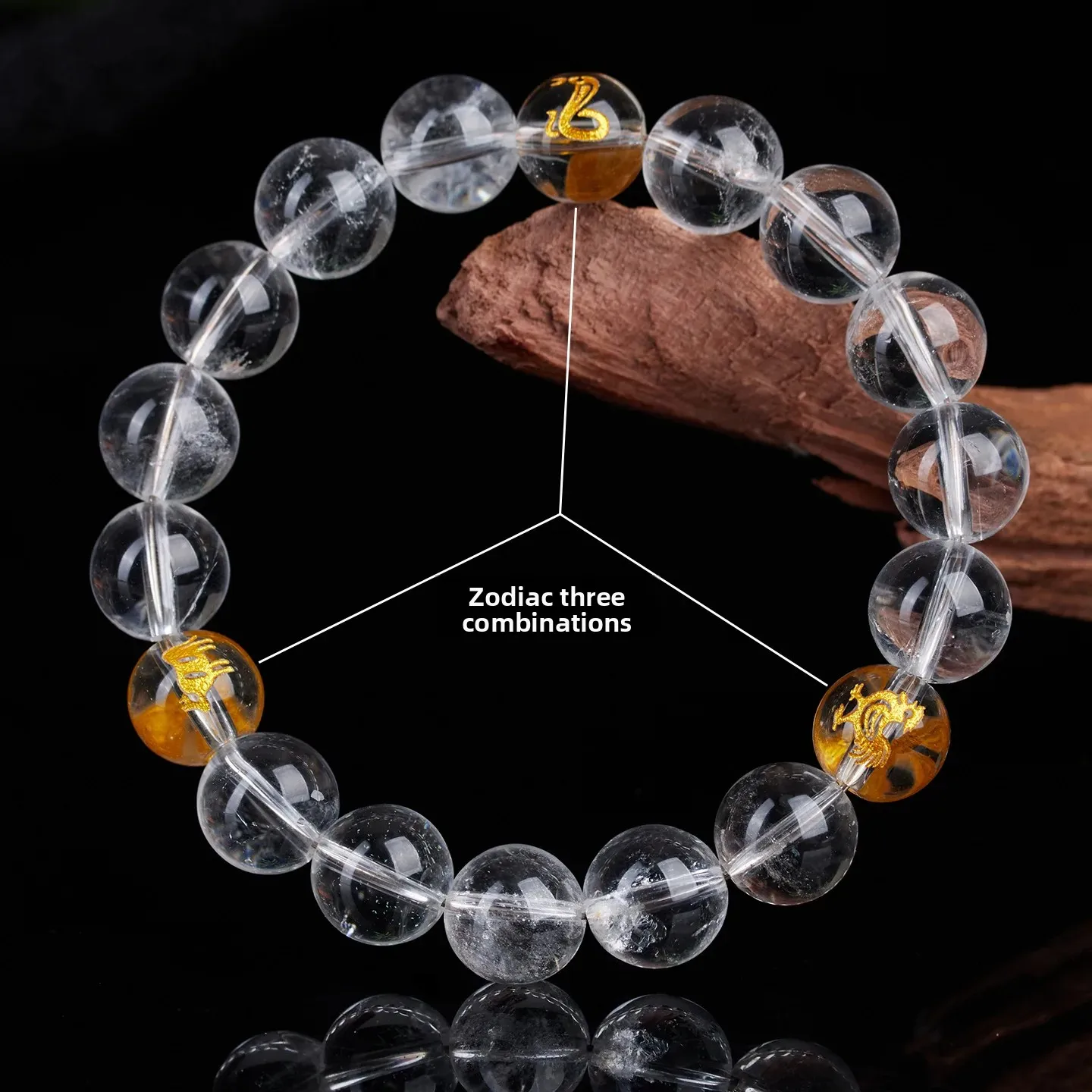Natural White Crystal Three Strand Vintage Bracelet Zodiac Birth Year Buddha Prayer Bead Temple Style Mala Wrist Bracelet Unisex
