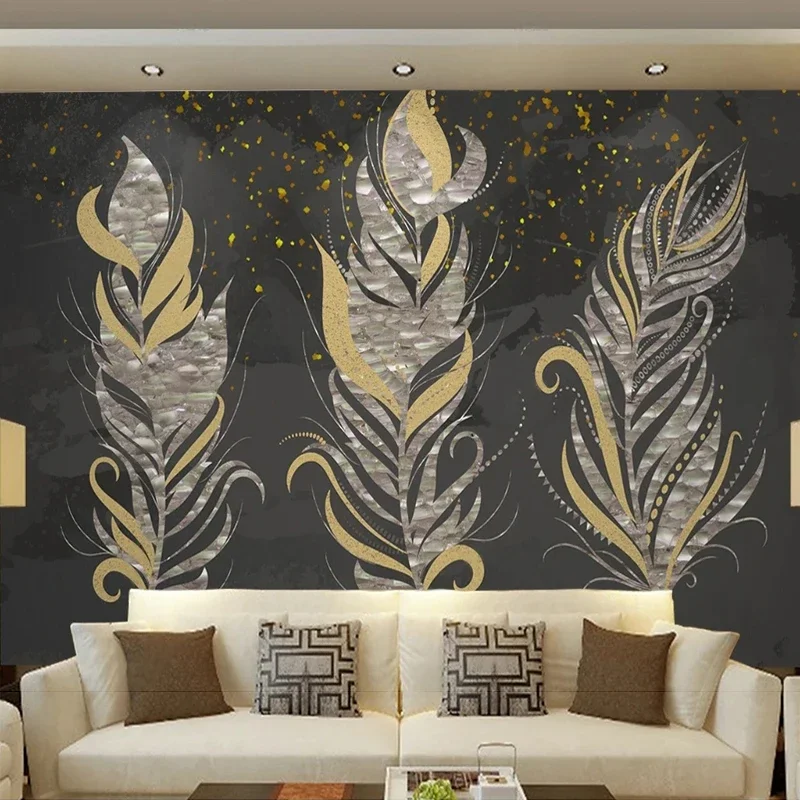 Custom Mural Wallpaper 3D Simple Fashion Light Luxury Texture Feather Sofa TV Background Wall Papel De Parede Home Décor Tapety