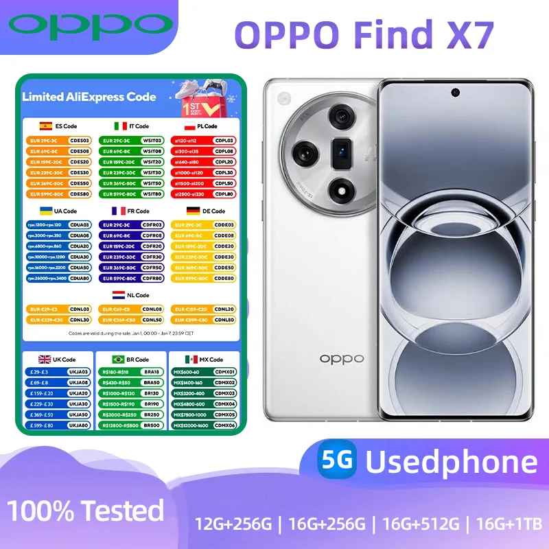 Oppo Find X7 5G Mobile Phone Android CPU Dimensity 9300 6.78-Inches ROM 256GB  50.0MP Camera 100W Charge 5000mAh Used Phone