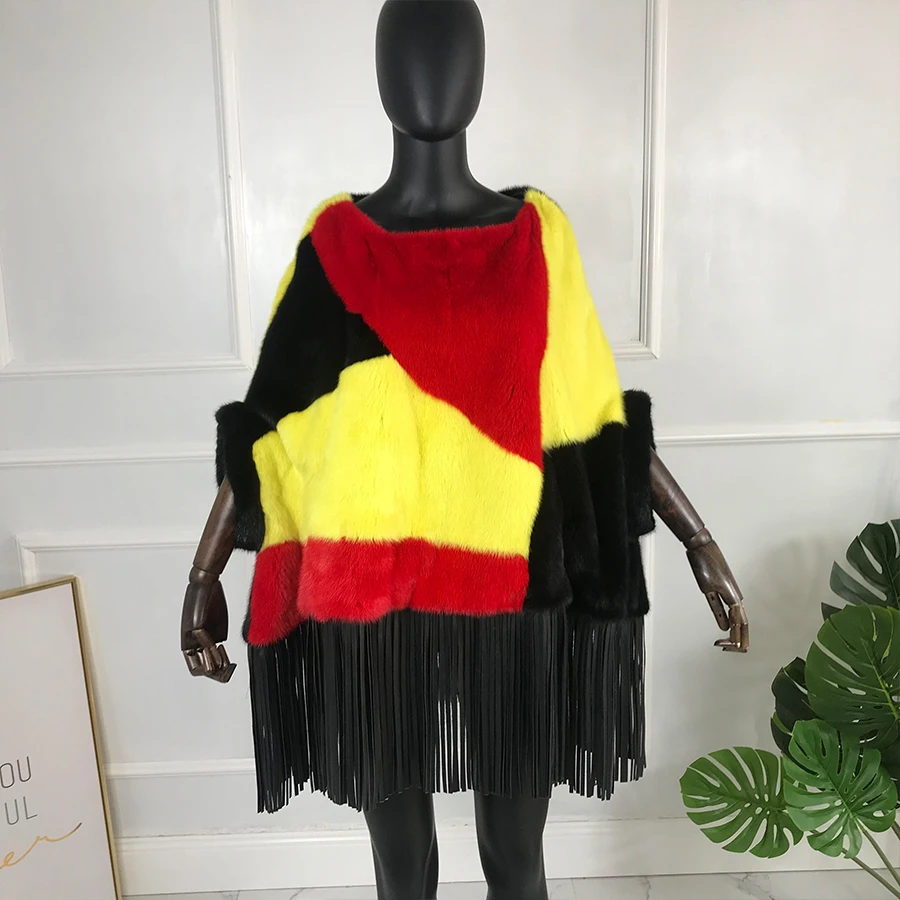 

Оверсайз шуба из натуральной норки с рукавами «летучая мышь» и декором из натуральной кожи, толстая теплая женская зимняя шуба из норки