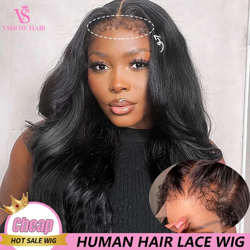 

VSHOW 4B/4C Natural Curly Hairline Edges HD Lace Wig 13x6 Human Hair Body Wave 13X4 Lace Front Wig Brazailian Wig On Sale