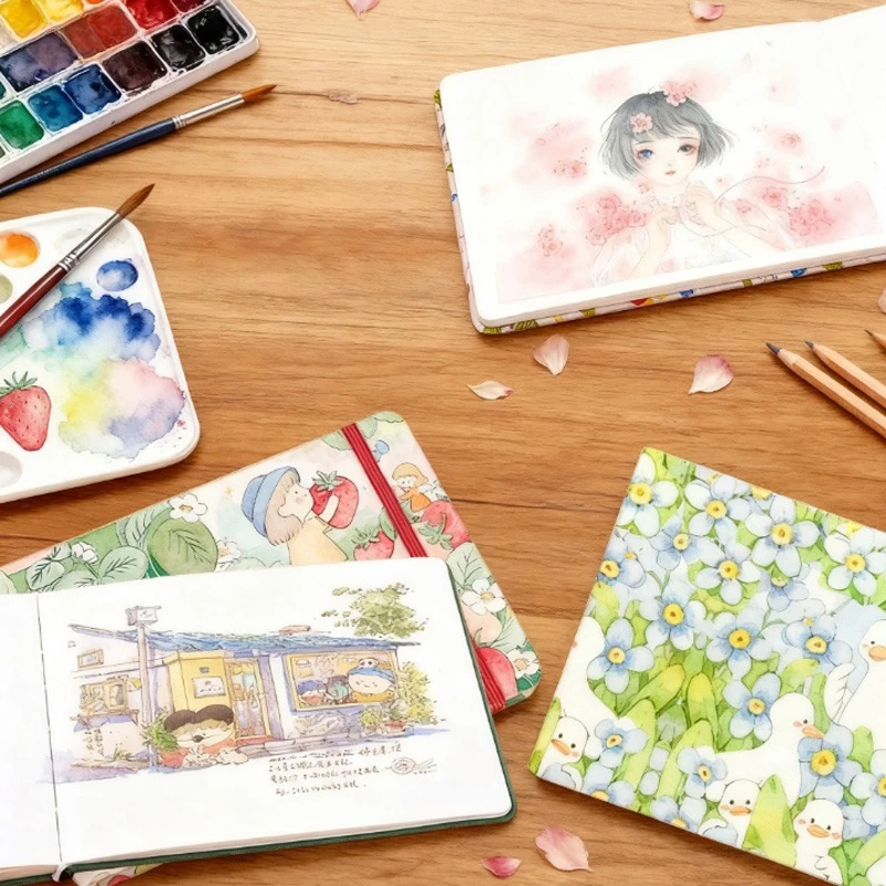 32K/6x6cm Watercolor Book Thickened Paper Not Easily Wrinkled Outdoor Sketching Travel Recording Art Creation Handbook Diary