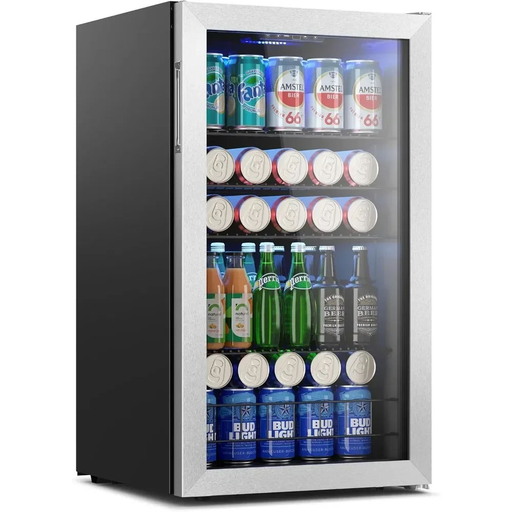 Wine Refrigerators, 140 Can Mini Fridge Freestanding Cooler with Glass Door, 3.35 Cu.Ft Beverage Fridge