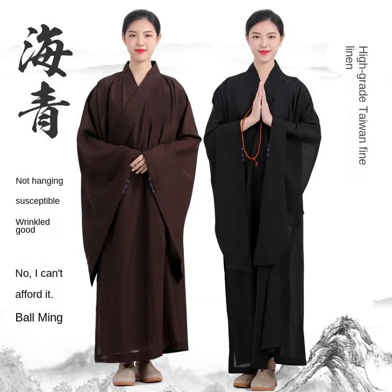 

Traditional Chinese Clothing Long Robes Buddhism Monk Clothing Adults Women' Haiqing Meditation Gown Free Flowing Long Robe Coat