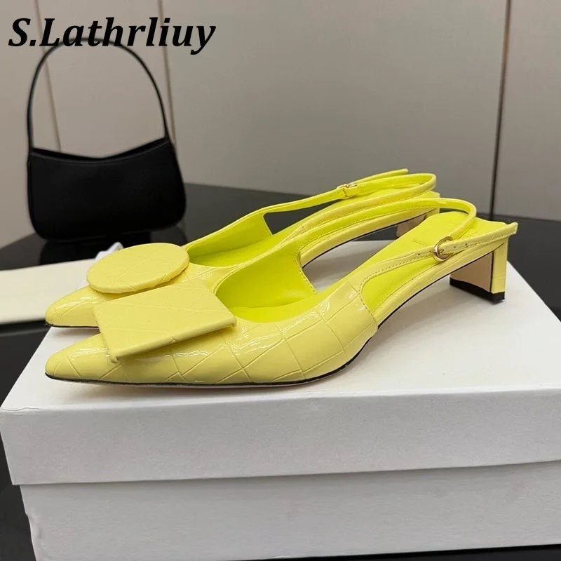 Pumps Real Leather Pointed Toe Shallow Mouth Sandalias Mujer Women Solid Color Low Heels Sandals Summer Party Banquet Shoes