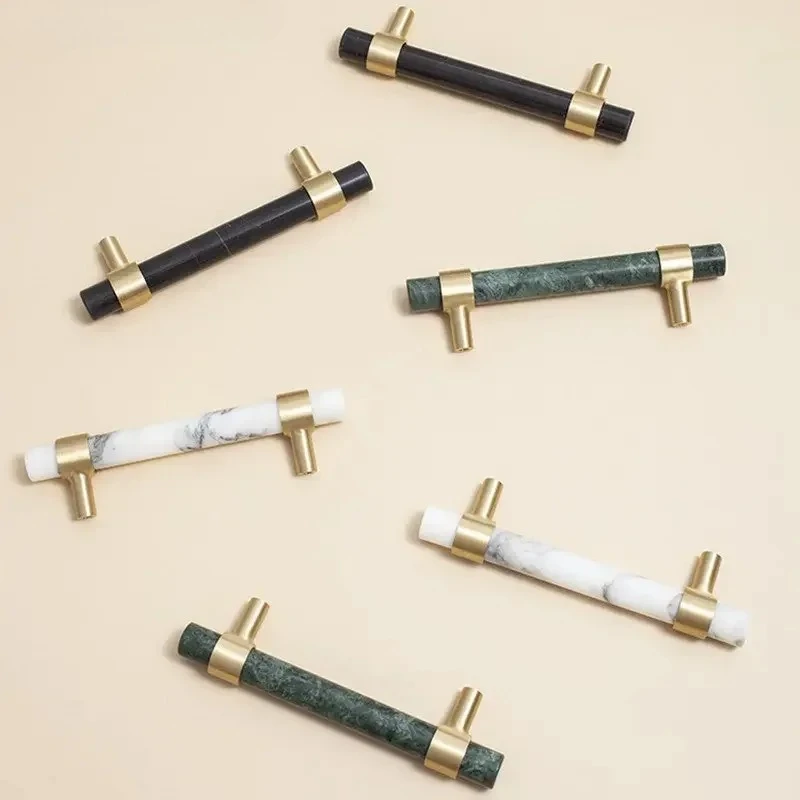 1Pcs Natural Marble Brass Handle Light Luxury Wardrobe Cabinet Door Handles Dresser Drawer Knobs Furniture Hardware Supplies