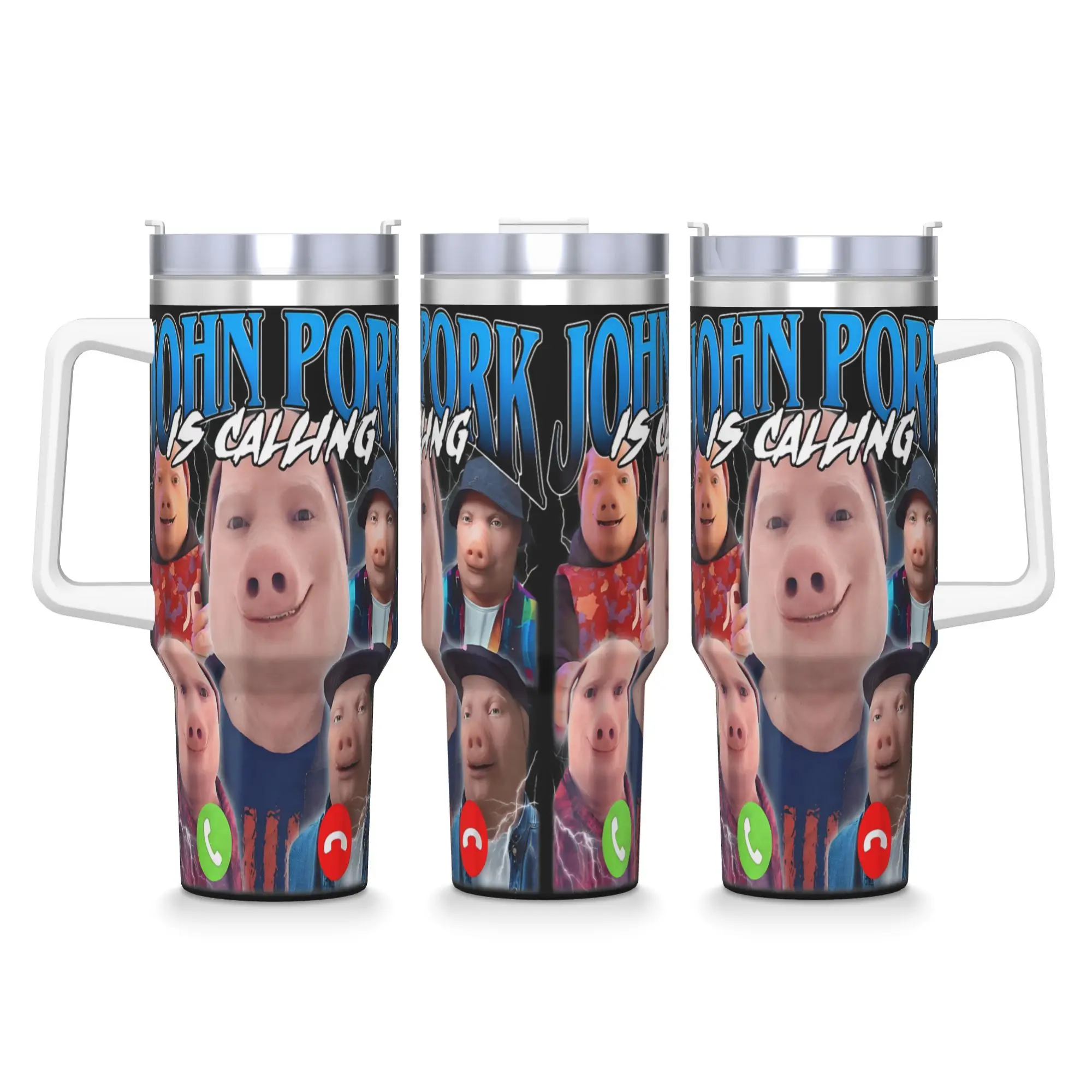 Stainless Steel Tumbler John Pork is Calling Meme Brainrot Car Mugs With Straws  Cold Drink Water Bottle Heat Large Thermal Cups