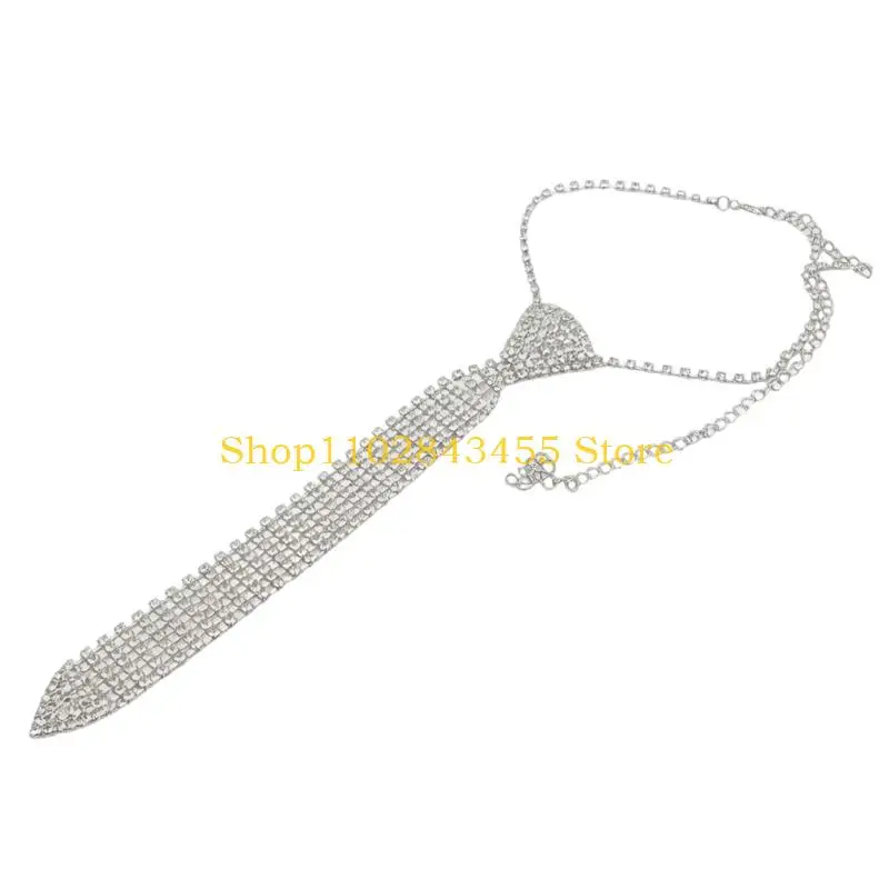 49MC Fashionable Rhinestones Tie Necklace Evening Party Jewelry For Women DressingUp And Professional Event Gathering Neckwear