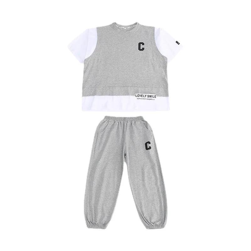 2PCS 2023 new Summer teens Girls Clothes children Sets Outfits Kids loose T-shirt + ankle-tied Pants tracksuit 6 8 10 12 14 Year