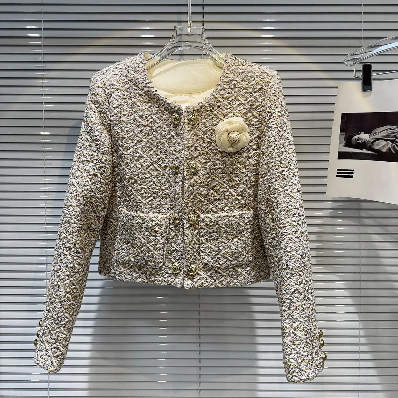 

Warmth ort Outerwear Floral Gold Silk Thi Tweed down Inner Coat Winter New Sle Small Fraance Sle for Ladies