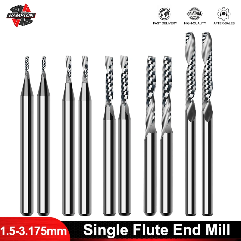 10pcs Single Flute End Mill 3.175mm Shank Spiral Milling Cutter Tungsten Steel Router Bits Carbide End Mill CNC Milling Machine