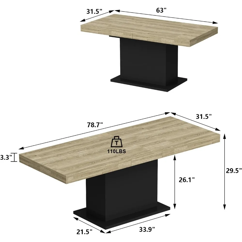 Extendable Dining Table for 8-10 People, Modern Wood Rectangular Expandable Kitchen Table Dinner Table for Dininng Room