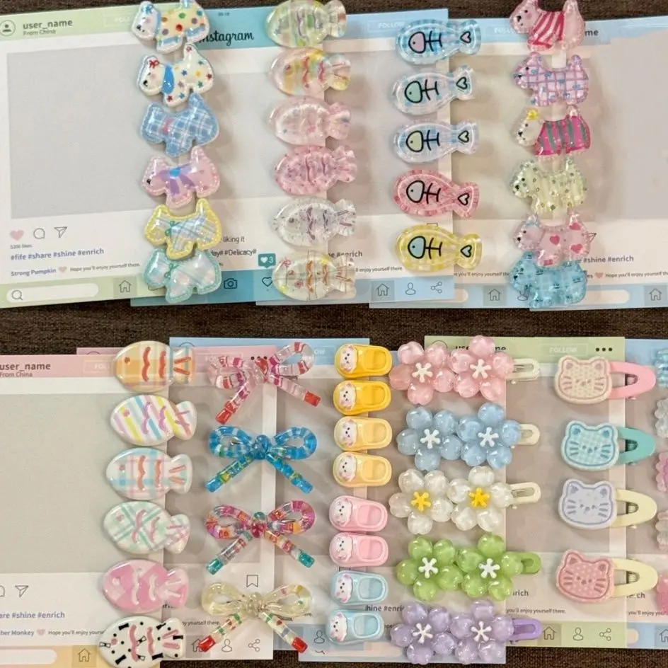 50PCS/SET Girly Cream Slippers Bow Puppy Bangs Hair Clips 24PCS/SET Headwear Accessories Hairpin Woman Pinzas Para El Cabello