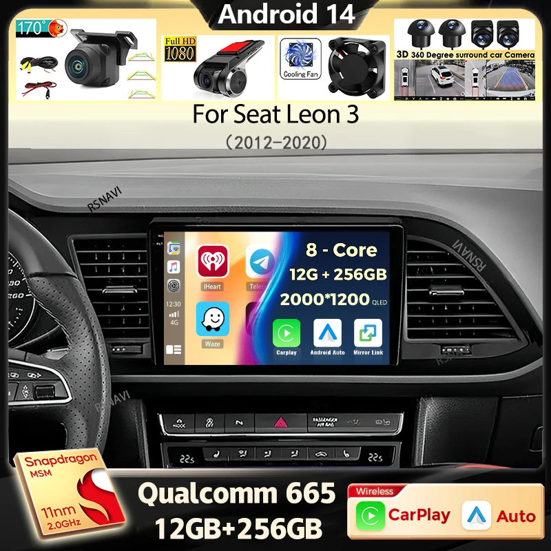 

Android 14 Carplay Car Radio For Seat Leon 3 2012 2013 2014 2015 - 2020 Navigation GPS Multimedia Player stereo wifi+4G Auto BT