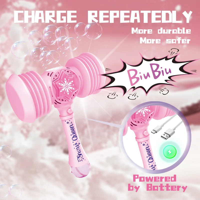 Petite machine à bulles de marteau rose lumineuse, cadeau de fête des enfants, jouet de baguette magique en forme de cœur féerique