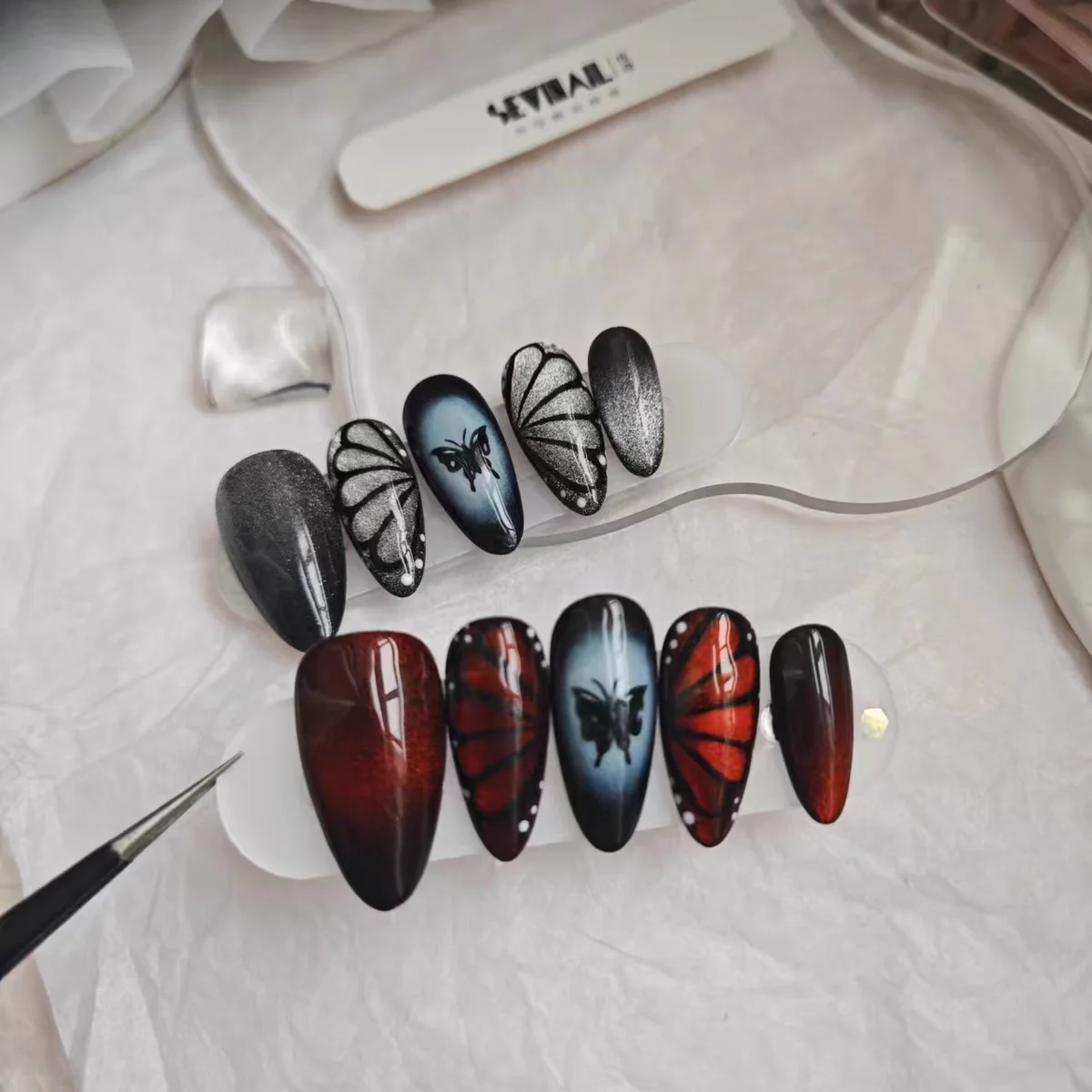 New Butterfly Cat's Eye Red Black Handmade Nail Art Patch Short Nail Medium and Long Premium Sense Nails Press On