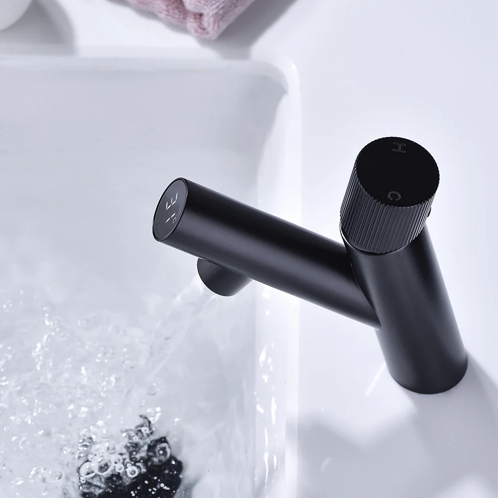 Black Water Power Basin Mixer Brass Chrome Plated Temperate Display Faucets Smart Water Taps Bathroom LED Digital Basin Faucet
