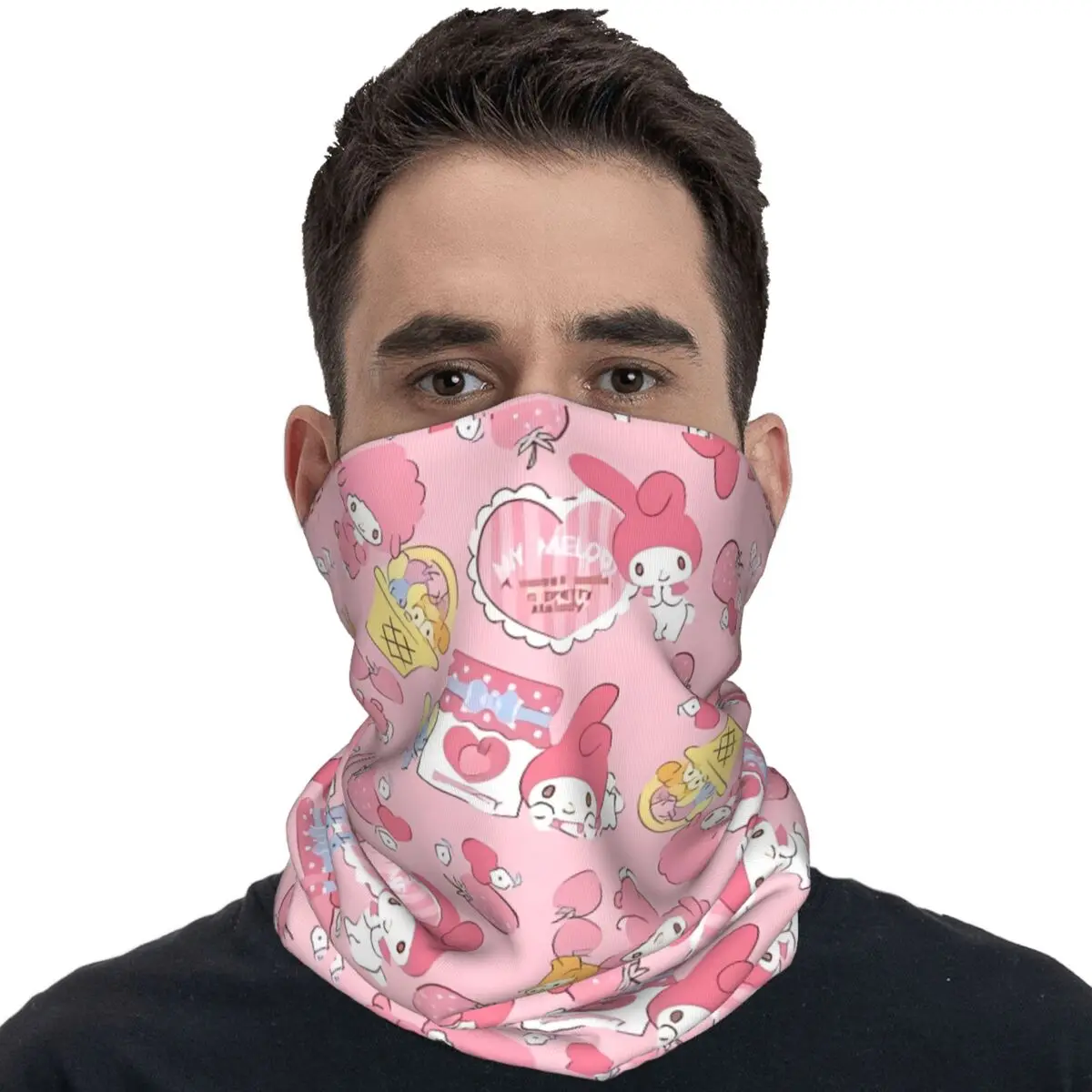 Capa facial macia sem costura impressa, My Melody Bandana, Máscara de bicicleta engraçada, Caminhadas e Camping, Balaclava à prova de vento