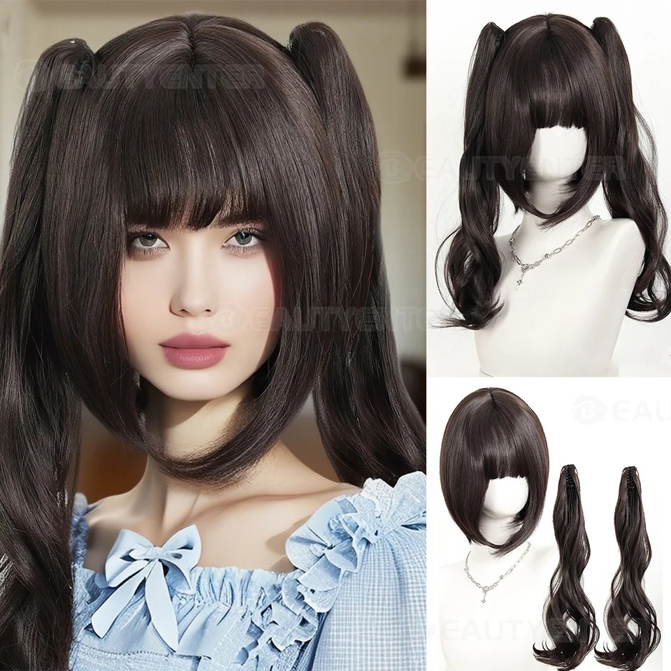 

Synthetic wig for women with drooping ears Rabbit Double Ponytail Loli Grabbing clip Fluffy wig Heat-resistant