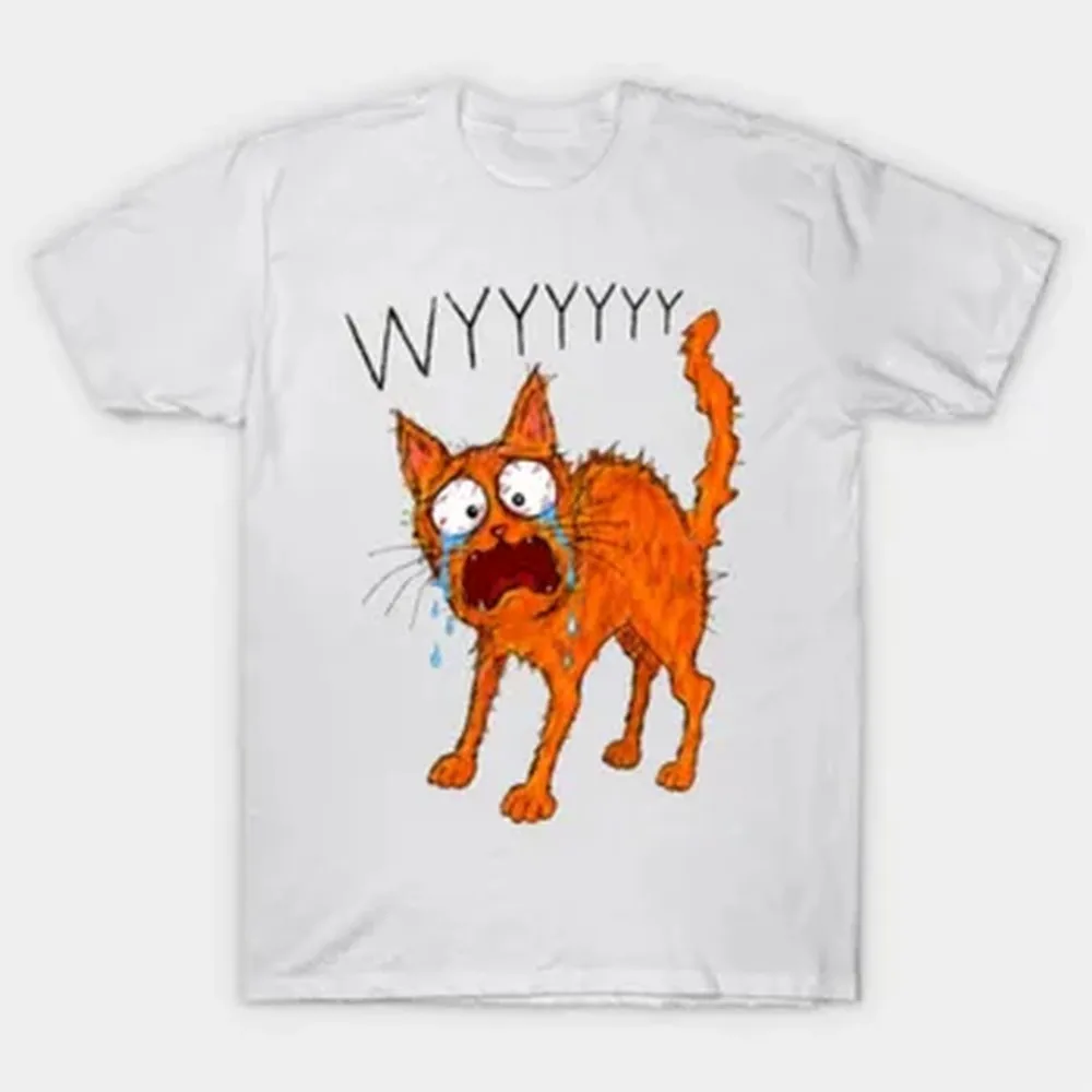 Crying Cat Meme Shirt, Funny Cat Meme WYYYYY Cat T-shirt For Men Women 100% Cotton T Shirts Short Sleeve Tops 0713-2