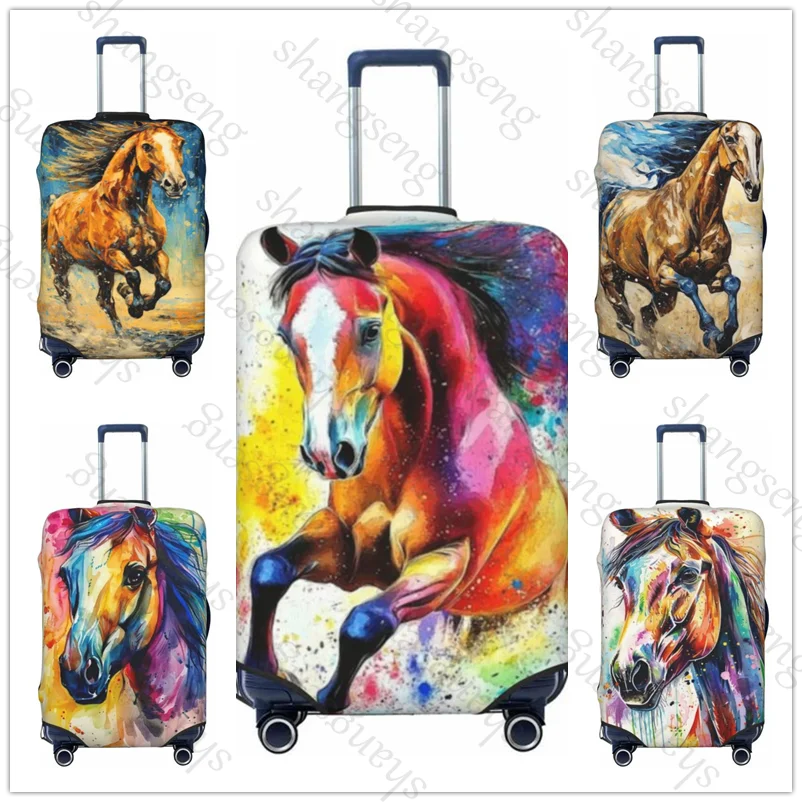 Watercolor Horse animal Travel suitcase protective case, suitcase cover, elastic protection, washable Luggage cover, 18-32 in