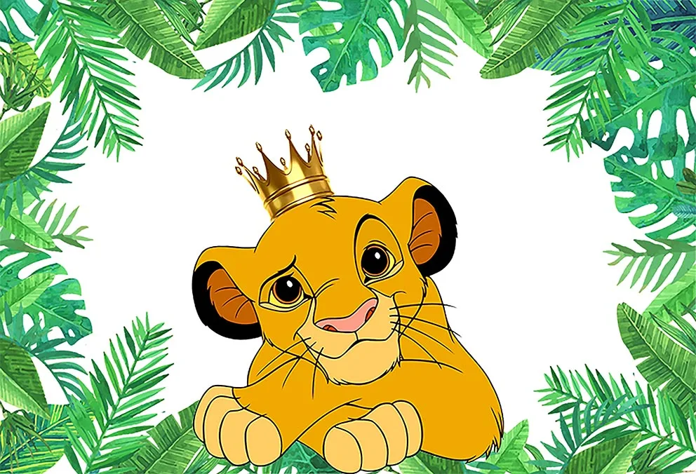 Little King Simba Baby Shower Background Disney Theme Leaves Custom Birthday Golden Crown Backdrops Photographic Supplies Poster