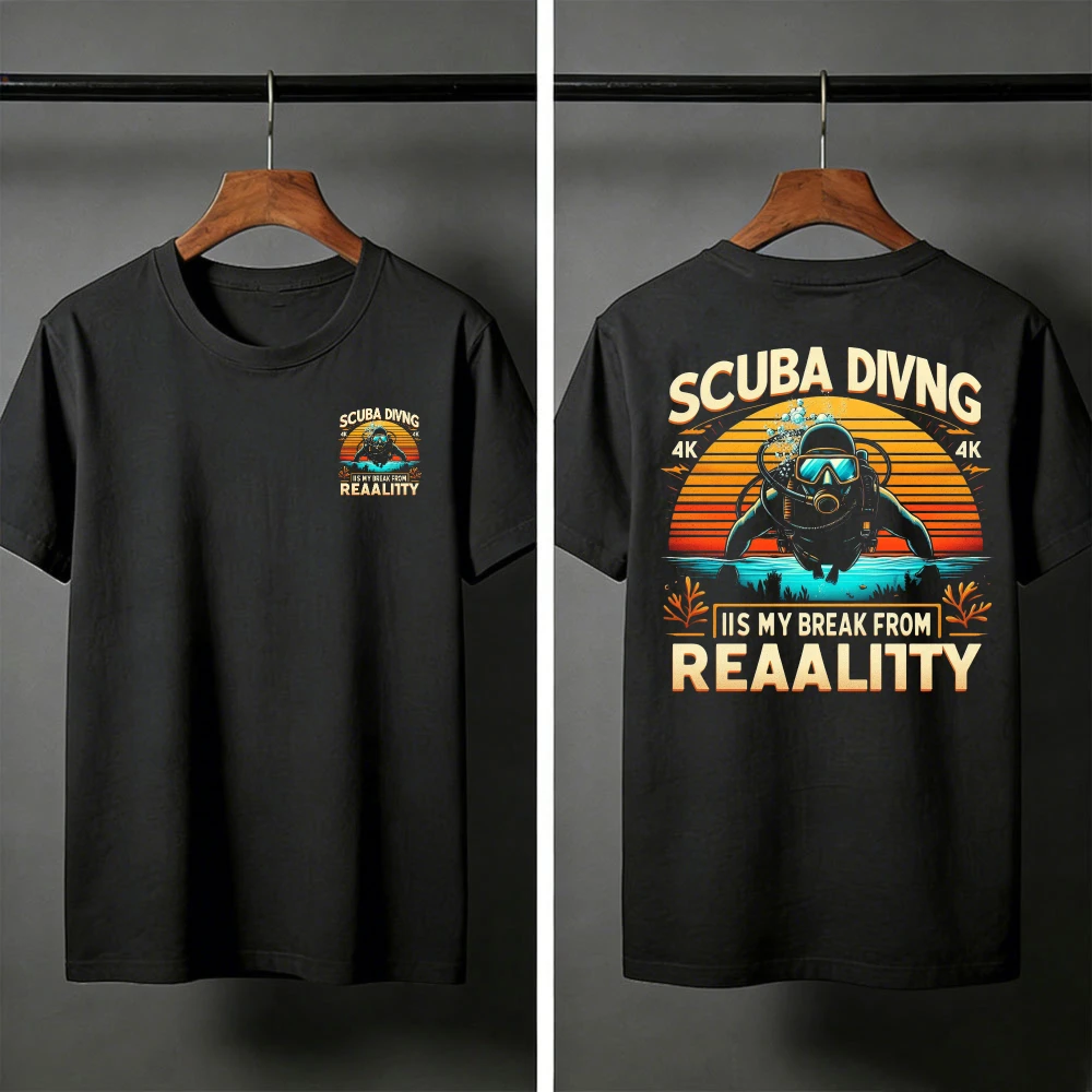 Scuba Diving Is My Break From Reality Summer 2-sided Men T-Shirt Vintage Design Casual Wear for Beach High Quality Cotton Tops